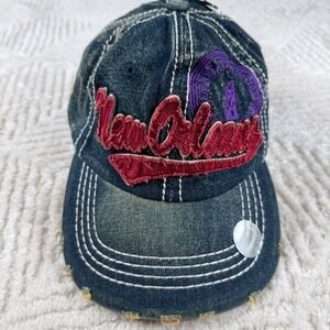New Orleans Baseball Cap OS Blue Distressed Denim LA Patch Y2K Hat Aslan
NOLA